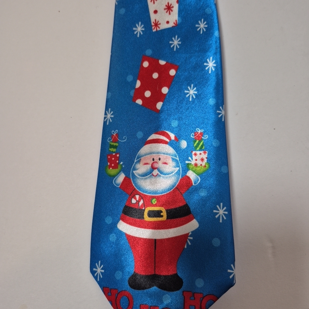 Santa Ho Ho Ho Christmas Necktie Blue Holiday Gift Snowflake Tie‎